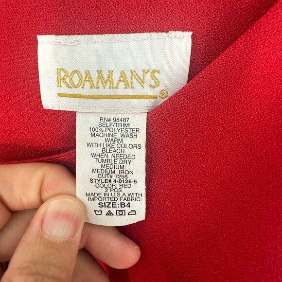 Vintage Roamans Two Piece Red Suit Leopard Trim Sz B4 Sheath Dress Long Jacket - Picture 5 of 7